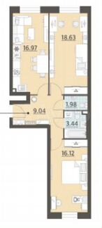 2-к квартира, 66 м², 2/16 эт.