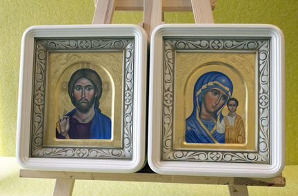 Венчальные иконы (ручная работа, золото, чеканка)