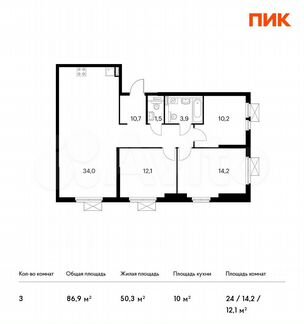 3-к квартира, 86.9 м², 24/32 эт.
